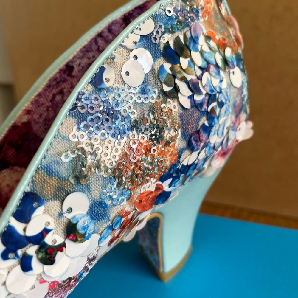 Irregular Choice “Lady Banjoe” Mid-Heel Blue Sequin Court Shoe Size UK 8/EU 42 - Picture 9 of 12